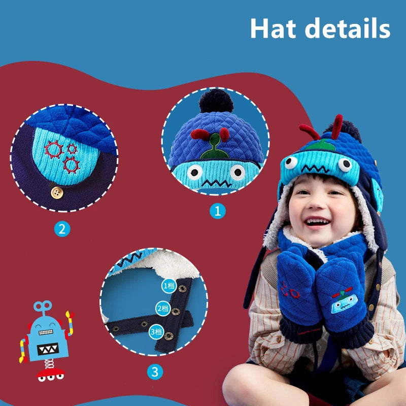 Kids Winter Hat Scarf Set Dinosaur Unicorn Style Gear - Smarsty