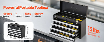 SucceBuy 20.5in Metal Tool Box Portable 4-Drawers Tool Chest with Drawers Locking Multi-Function Tool Organizer for Workshop - Smarsty