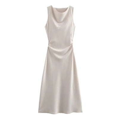 TRAF Satin Long Dresses for Women 2024 Summer Slip Midi Dress Woman Sexy Evening Party Dress Sleeveless Female Elegant Dresses - Smarsty