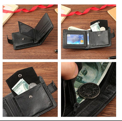 Men's Slim Bifold Wallets Leather Multiple Card Holder Purses with Driver License ID Windows Man Short Wallet with Coin Pouch - Smarsty