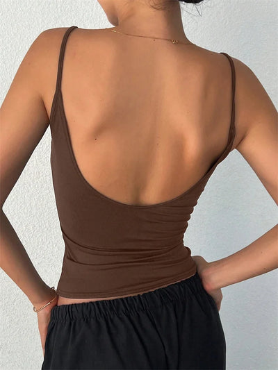 Women Backless Cami Crop Top Summer Solid Color Casual Sleeveless Top Streetwear Y2K Clothes - Smarsty
