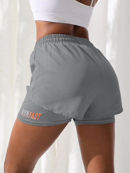 Women's High Rise Yoga Shorts With Elastic Proximity Control Running Shorts, Fake Two Pieces Pants - Smarsty