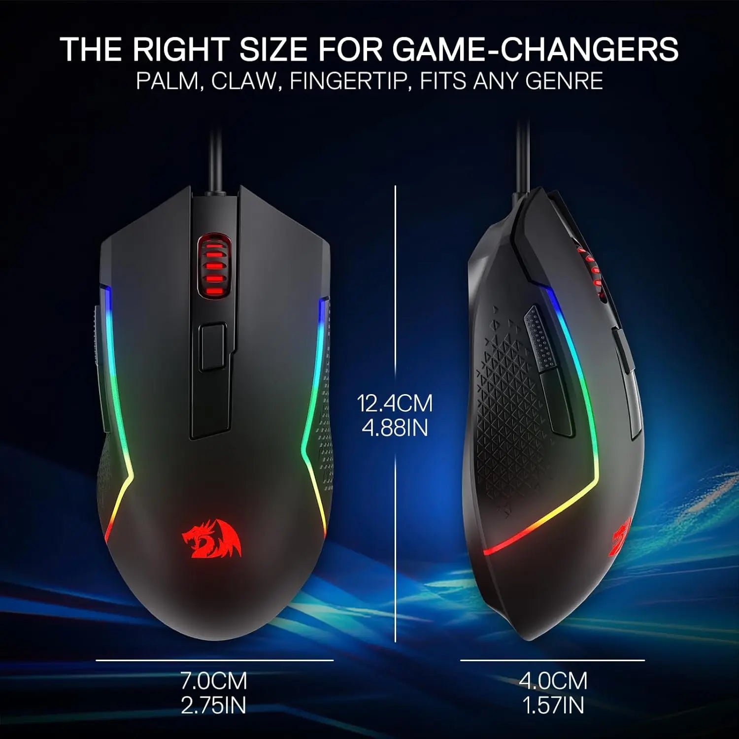 Redragon M616 RGB Gaming 10000 DPI Wired Optical 6 Programmable Buttons 8 Backlit Modes Software Supports DIY Keybinds Mouse