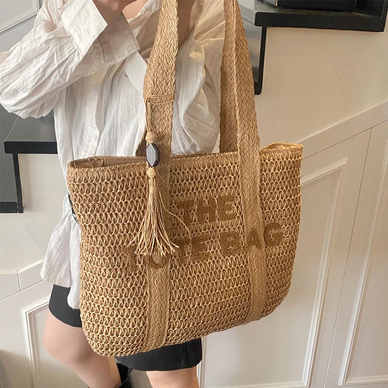 French Style Large Capacity Woven Straw Tote Bag For Women - Smarsty