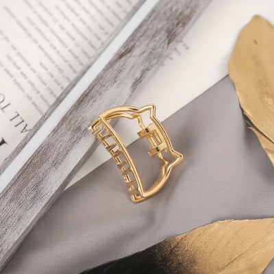 Gold Hollow Heart Mini Hair Claw Non Slip Grip Barrette - Smarsty