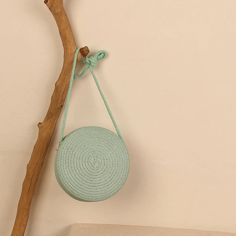Round Straw Bag For Women Woven Handmade Shoulder Bag - Smarsty