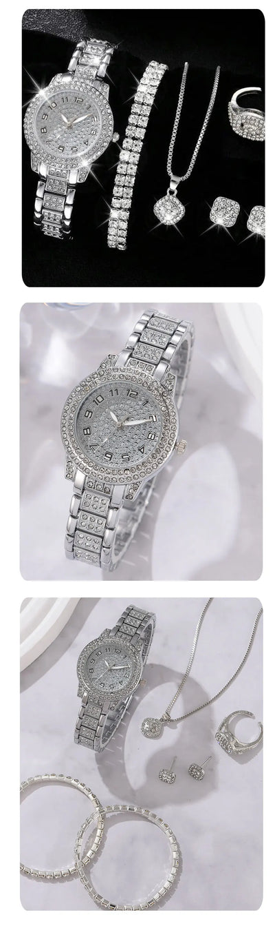 Luxury Women Alloy Watch Set with Elegant Crystals - Smarsty