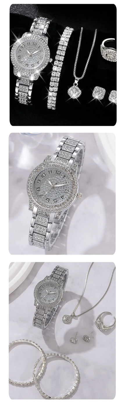 Luxury Women Alloy Watch Set with Elegant Crystals - Smarsty