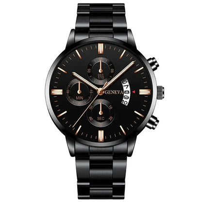 Luxury Black Stainless Steel Men's Watch with Calendar Feature - Smarsty