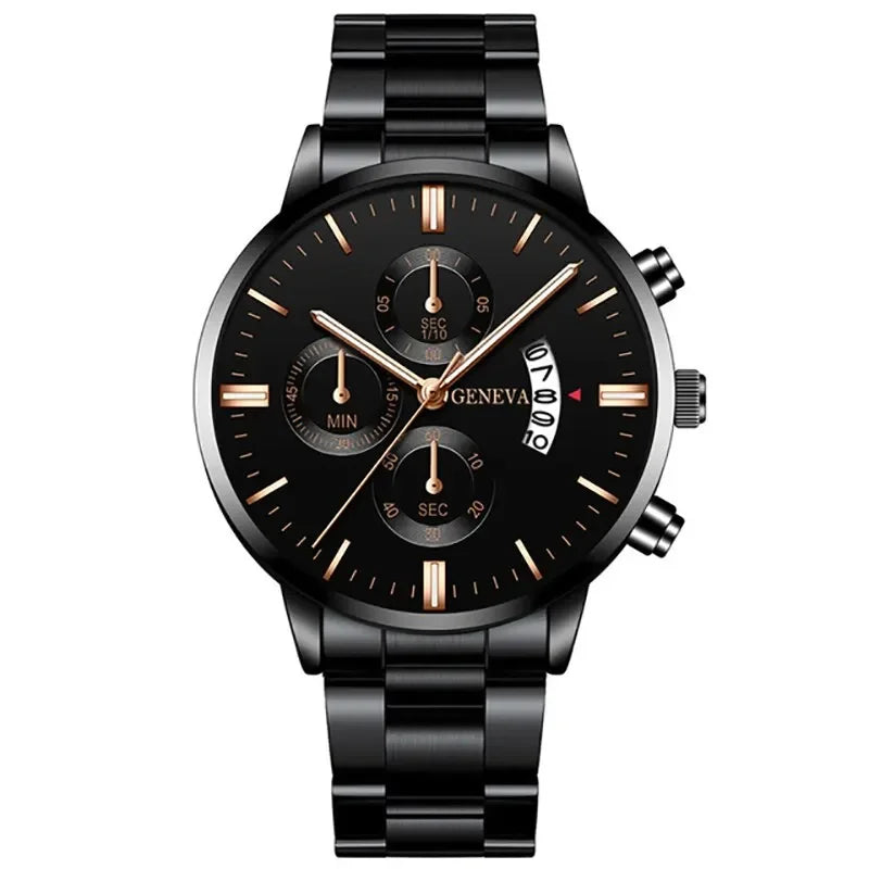 Luxury Black Stainless Steel Men's Watch with Calendar Feature - Smarsty