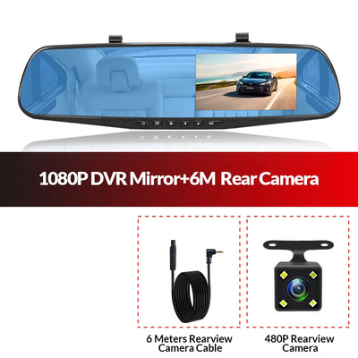 Dual Lens Dashcam With 4.3 Inch Rearview Mirror FHD 1080P - Smarsty