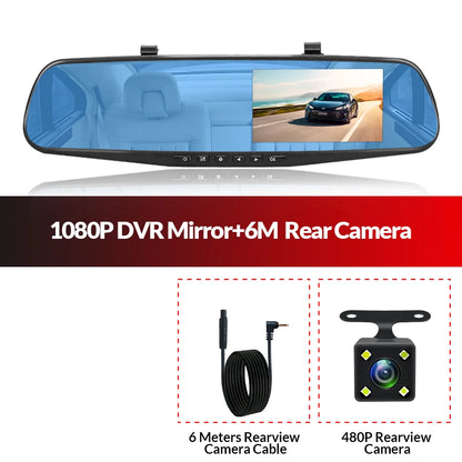 Dual Lens Dashcam With 4.3 Inch Rearview Mirror FHD 1080P - Smarsty