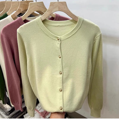 AOSSVIAO Long Sleeve Sweaters Cardigan Spring Autumn Women O-Neck Knitwear Tops Clothing Fashion Basic Tops - Smarsty