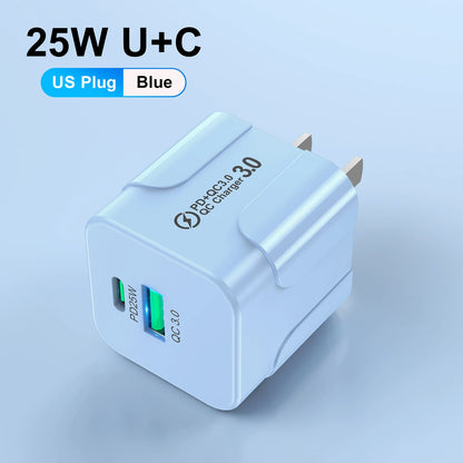 Compact Dual Port USB C Fast Charger 25W Travel Adapter - Smarsty