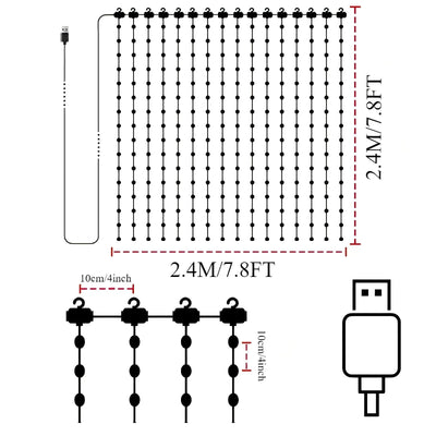 LED Decoration RGB curtain Smart Lights App Controlled String Fairy Lights DIY Pattern and Text Programmable Music Sync Reote