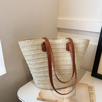 Large Capacity Straw Beach Tote Woven Shoulder Bag Summer - Smarsty
