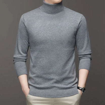 Autumn Mens High Quality Knitted Turtleneck Sweater Slim Fit Long Sleeve Anti-pilling Pullover Solid Color Trend Men Streetwea - Smarsty