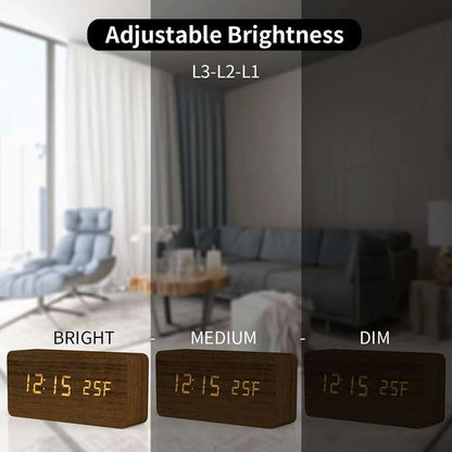Wooden Digital Alarm Clock with Temperature Display - Smarsty