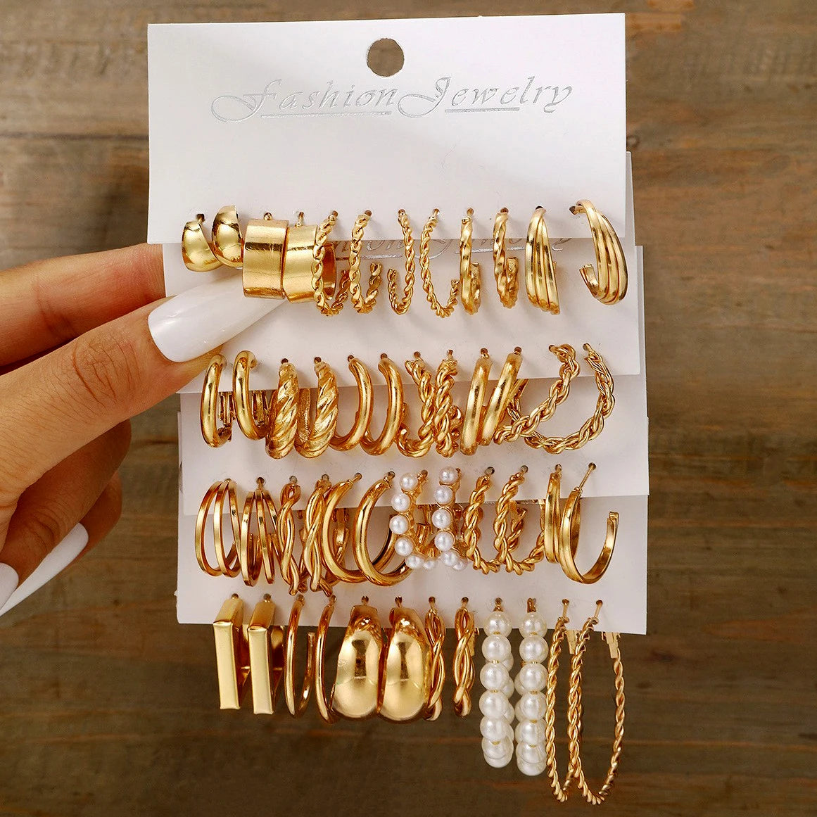 Boho Gold Circle Hoop Earrings Set with Vintage Pearl Design - Smarsty