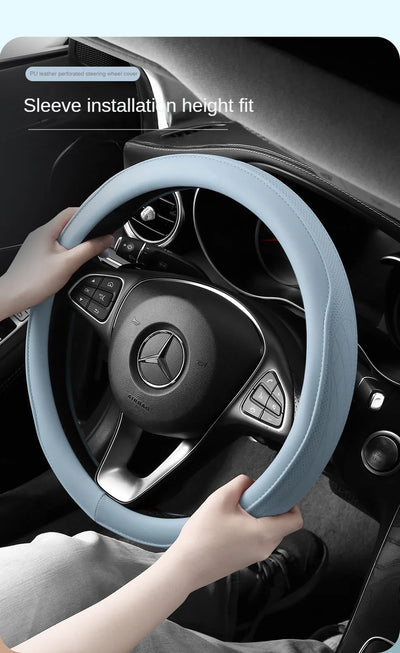Napa Leather Perforated Patchwork Car Steering Wheel Cover, Non-slip, Breathable, Universal 15 Inch (Approx. 38cm) - Smarsty