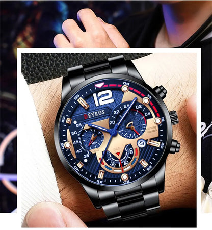 Luxury Mens Stainless Steel Quartz Watch with Calendar - Smarsty