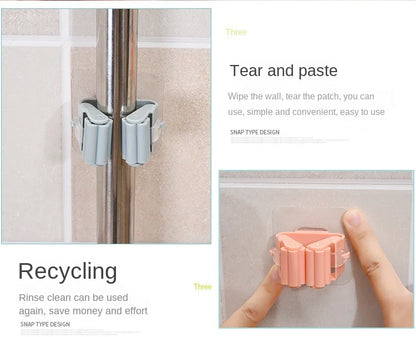 Mop Storage Storage Rack Bathroom Suction Hanging Pipe Traceless Mop Clip Broom Hanger Wall-Mounted Waterproof Mop Rack by Smarsty