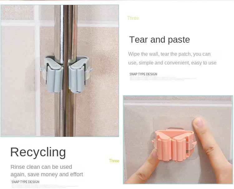 Mop Storage Storage Rack Bathroom Suction Hanging Pipe Traceless Mop Clip Broom Hanger Wall-Mounted Waterproof Mop Rack by Smarsty