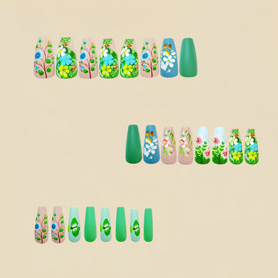 24 Piece Medium Long Fake Nails with Peach Flower Design - Smarsty