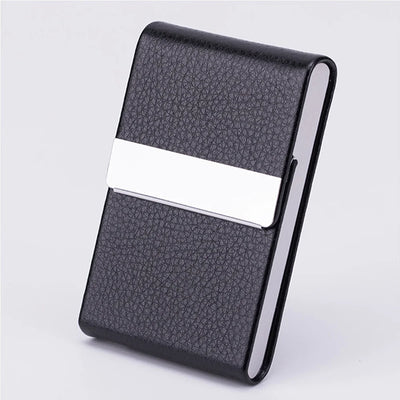 Business Card Holder Case - Slim PU Leather Metal Pocket Card Holder with Magnetic Shut, Name Card Holder - Smarsty
