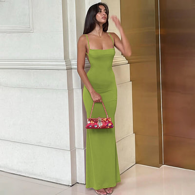Hugcitar 2025 Spring Solid Sleeveless Backless Elegant Sexy Bodycon Y2K Maxi Prom Dress Women Clothes Birthday Party Casual Y2K - Smarsty
