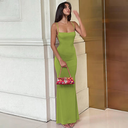 Hugcitar 2025 Spring Solid Sleeveless Backless Elegant Sexy Bodycon Y2K Maxi Prom Dress Women Clothes Birthday Party Casual Y2K