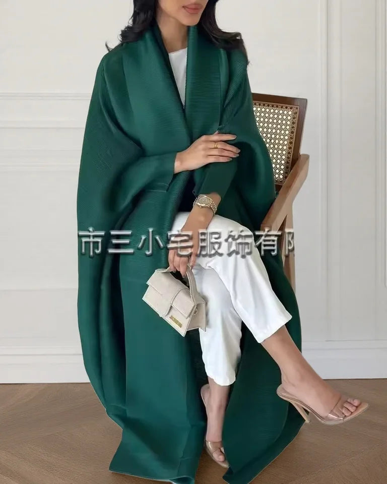 Women's Fold Miyake Pleated Abaya Long Sleeve Print Foldable Collar Robe Cardigan Coat New Winter Fashion Original Design 2024 - Smarsty
