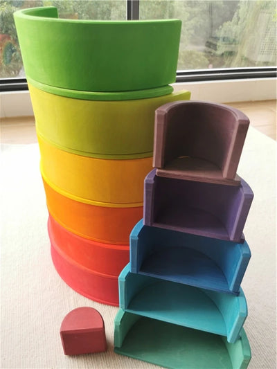 High Quality Wooden Toys Lime Wood Rainbow Arch Stacking Blocks Building Semi Color Sorting Peg Dolls Balls Slat for Kids Play - Smarsty