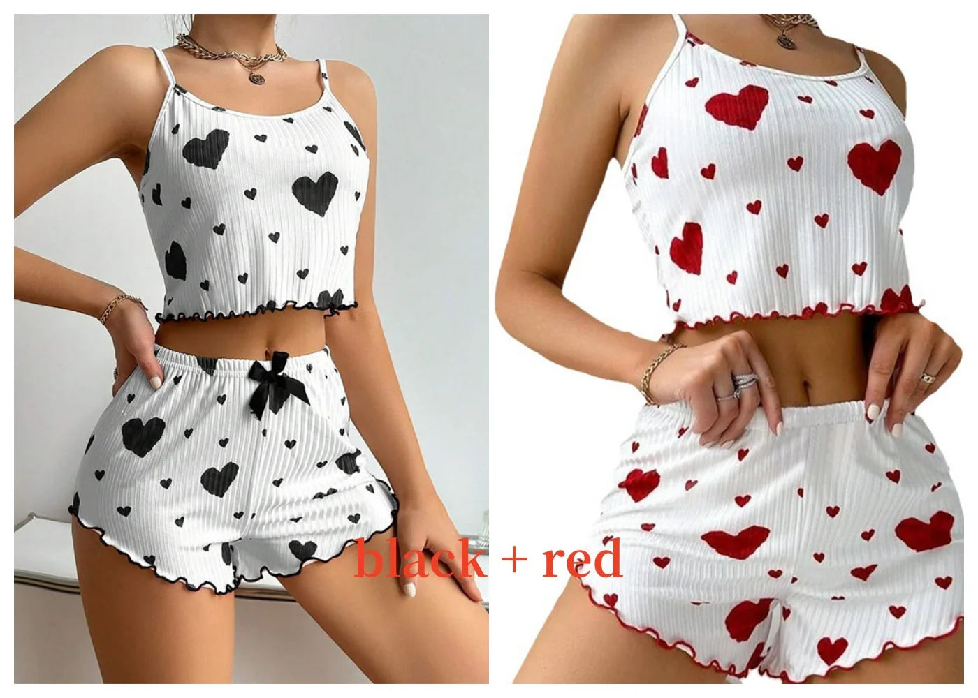 Women's Pajamas Set Sleepwear 2 PCS Short Tank Tops And Shorts S M L White Ventilate Soft Casual Love Printing - Smarsty