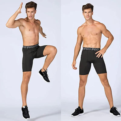 Mens Gym Shorts with Pockets Workout Compression Leggings for Men Polyester Boxer Briefs Running Basketball Athletic Tights - Smarsty