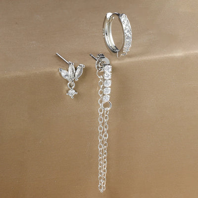 3Pc Stainless Steel Star Stud Earrings Sparkling Zircon - Smarsty