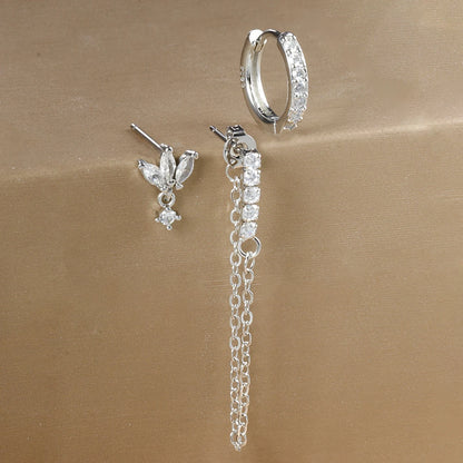 3Pc Stainless Steel Star Stud Earrings Sparkling Zircon - Smarsty