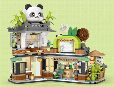 Street View Series Building blocks Izakaya Shaved Ice Shop Takoyaki Shop Coffee shop Panda Tea House model children's gift by Smarsty