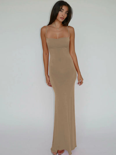 Hugcitar 2025 Spring Solid Sleeveless Backless Elegant Sexy Bodycon Y2K Maxi Prom Dress Women Clothes Birthday Party Casual Y2K - Smarsty