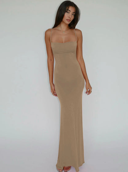 Hugcitar 2025 Spring Solid Sleeveless Backless Elegant Sexy Bodycon Y2K Maxi Prom Dress Women Clothes Birthday Party Casual Y2K