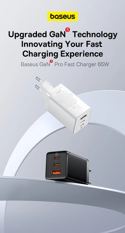 65W GaN USB C Charger Dual Ports Fast Charge Travel - Smarsty