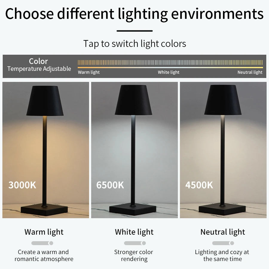 Rechargeable LED Table Lamp with Touch Control Dimmable Lighting - Smarsty