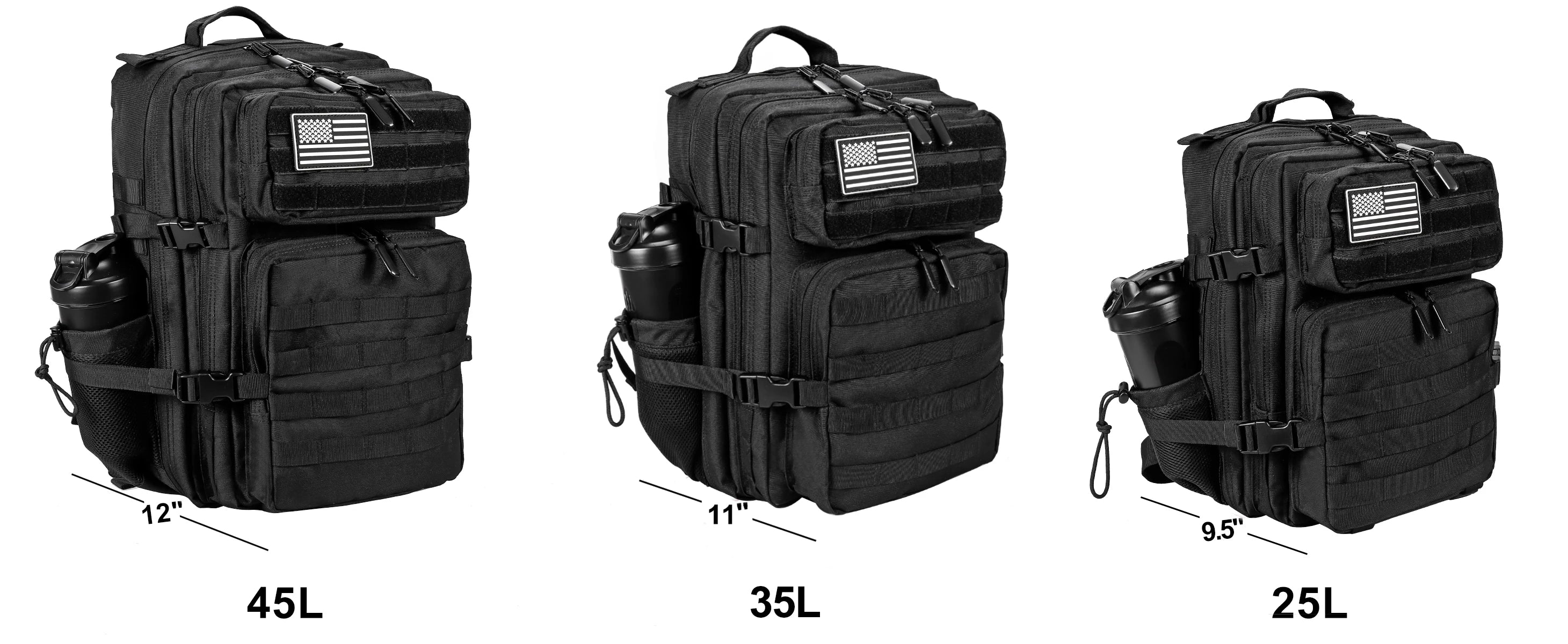 LHI 45L/35L/25L Tactical Backpack for Men and Women Waterproof Athlete Gym Outdoor Bag Travel Hiking Rucksack with Bottle Holder - Smarsty