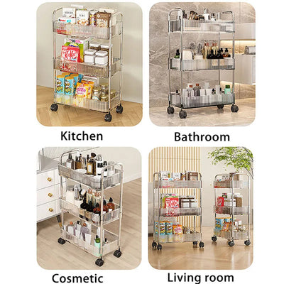 Mobile Shelf with Wheel Multi-Layers Storage Rack Home Trolley for Snacks Cosmetic Sundries Organizer 2/3/4 Tiers Rolling Cart by Smarsty