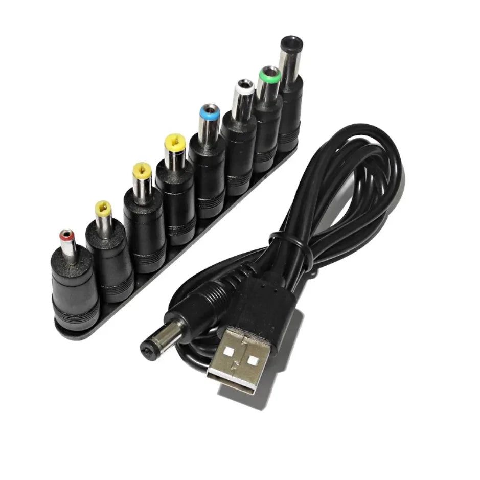 Universal Power Cable USB to DC 5.5 * 2.1mm Jack 5V Charging Cord with 8 Selectable Connector Tips for CCTV Cameras TV Box - Smarsty