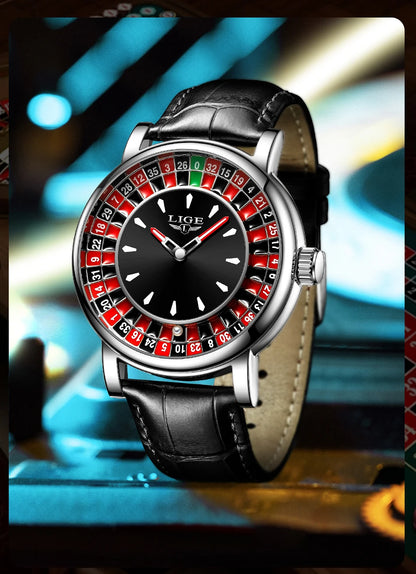 LIGE Waterproof Brown Leather Men's Roulette Watch - Smarsty