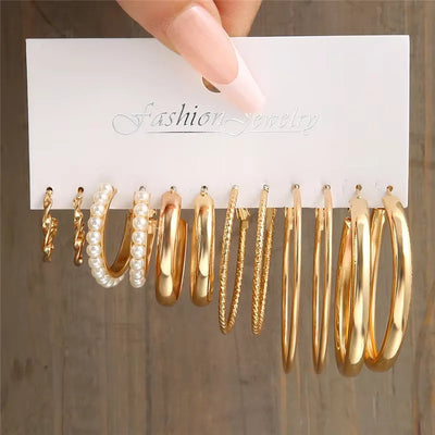 Vintage Geometric Hoop Earrings Set for Women - Smarsty