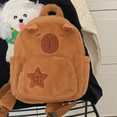 Kawaii Capybara Plush Backpack for Women Versatile Cartoon Funny Capibala Crossbody Bag aLrge Capacity Tote Bag - Smarsty