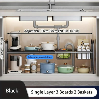 1 Set Multi-Use Kitchen Under Bathroom Sink Organizers - Expandable Cabinet Shelf Organizer Storage Rack by Smarsty