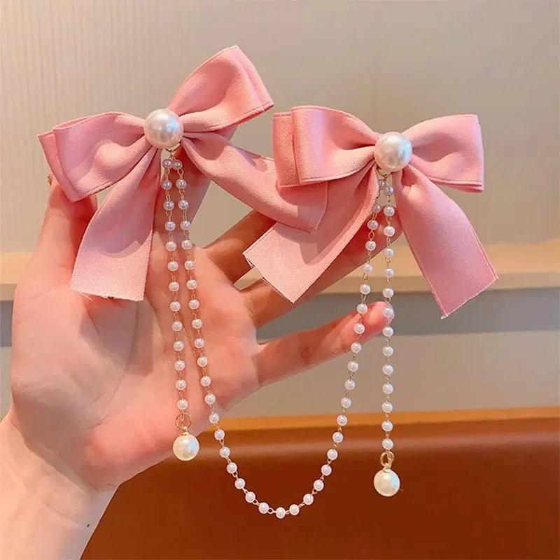 Pink Pearl Bow Hair Clip for Girls Accessories - Smarsty